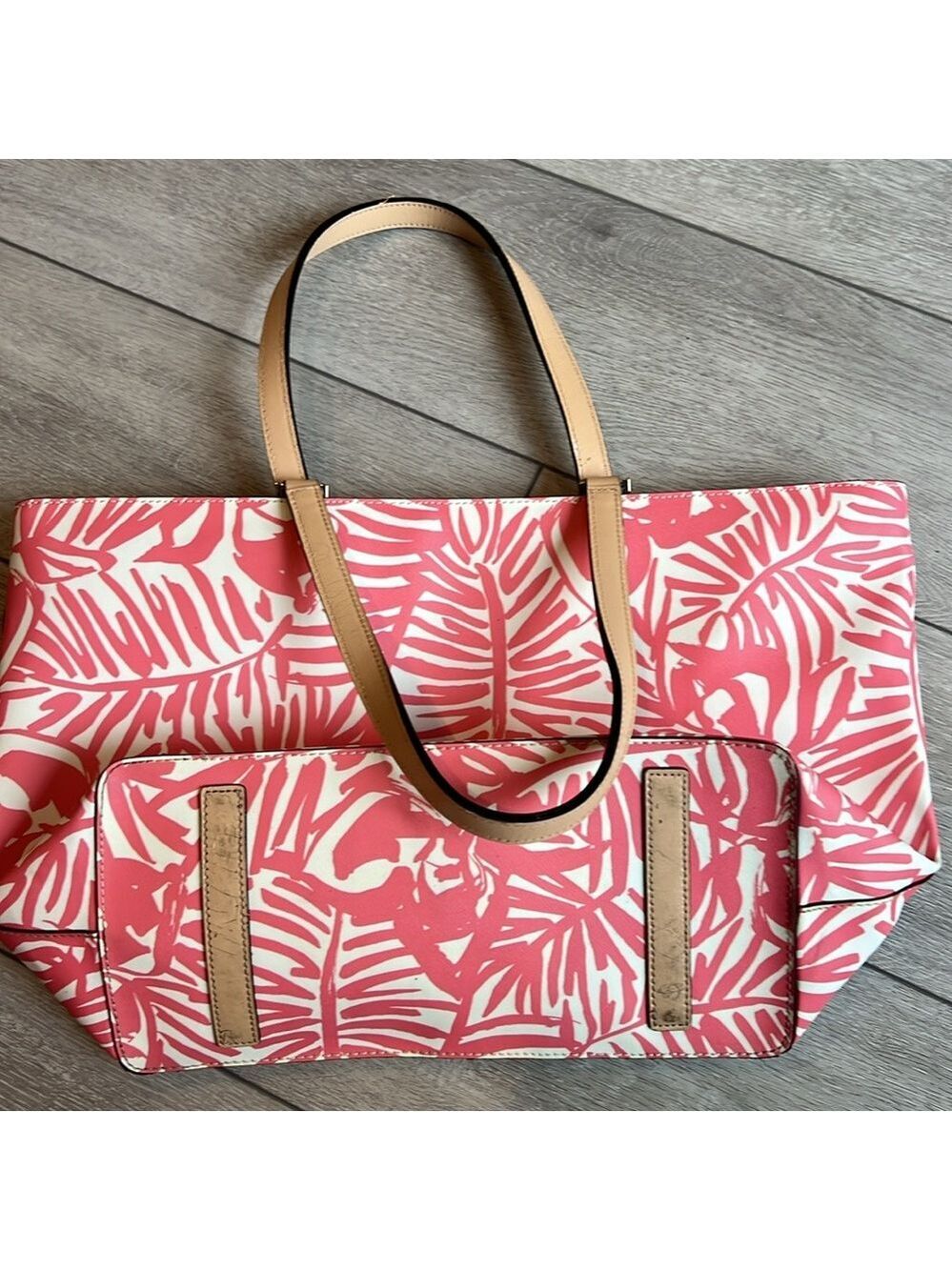 Kate Spade grant street Palm Pink Palm Leaf Print large leather Tote bag - Picture 5 of 10